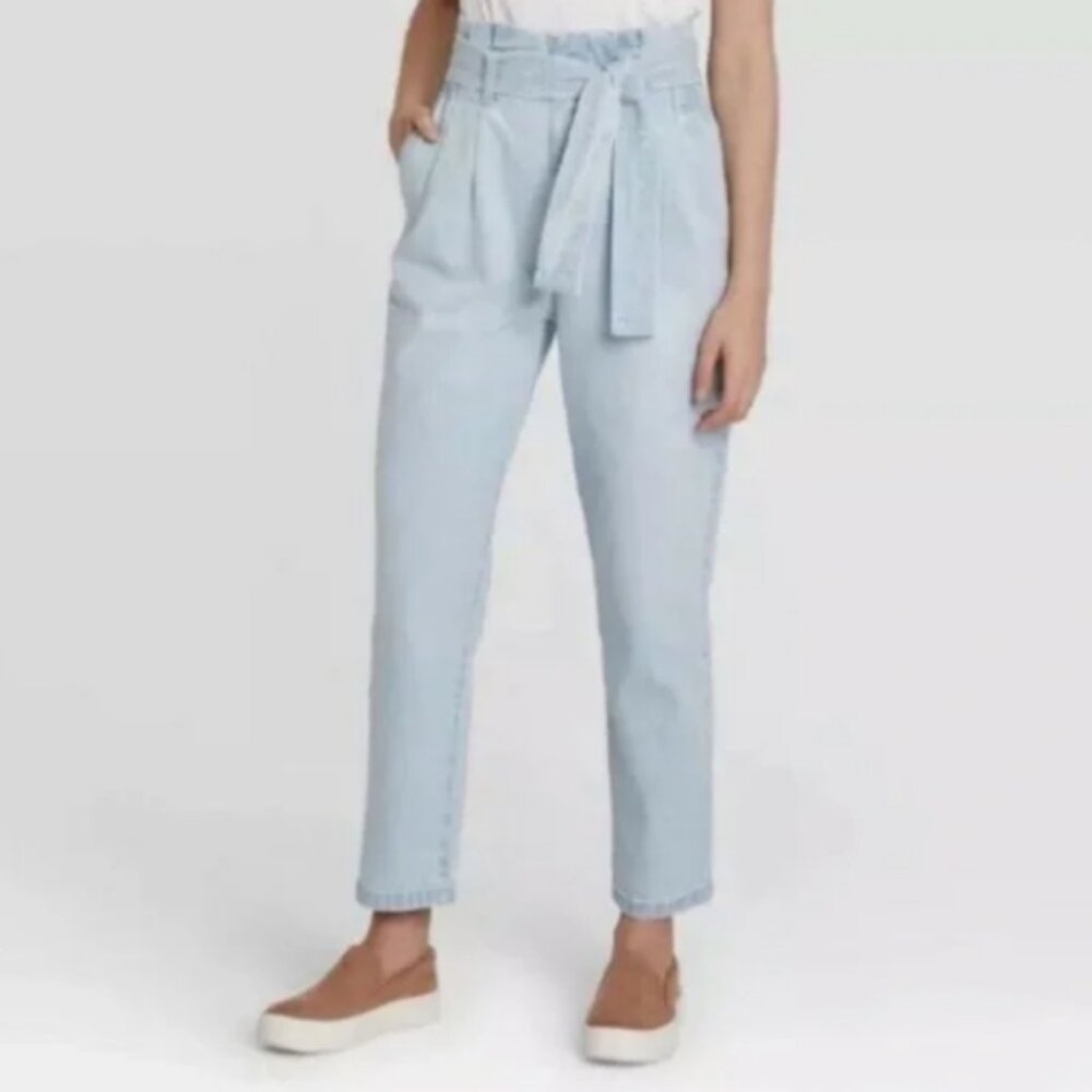 LA New Day Tie Waist Paperbag Jeans Light Wash - 16